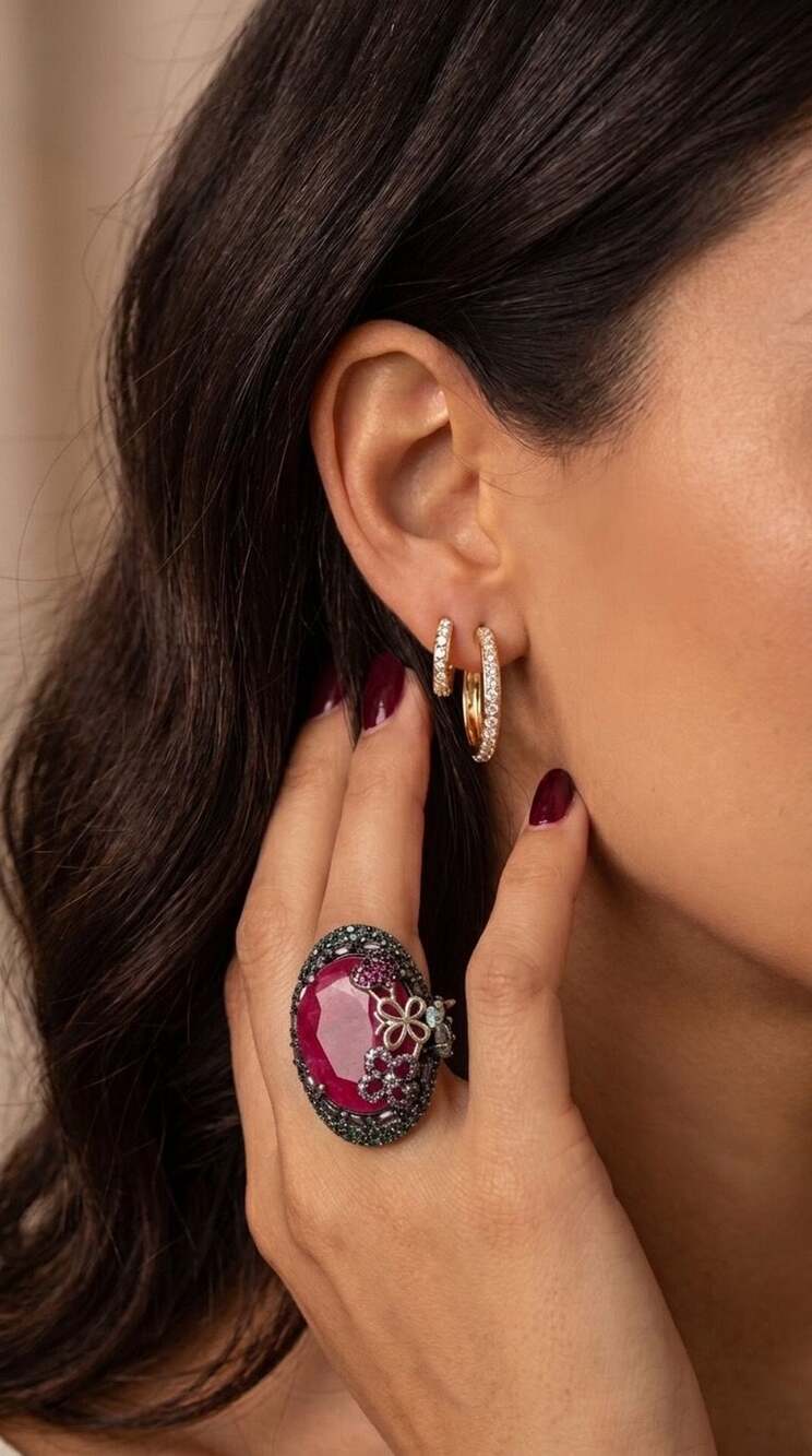 Safia Day Ruby Statement Cocktail Ring Size 7